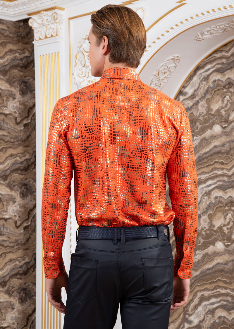 Orange Gold Marble Foil Knit Shirt