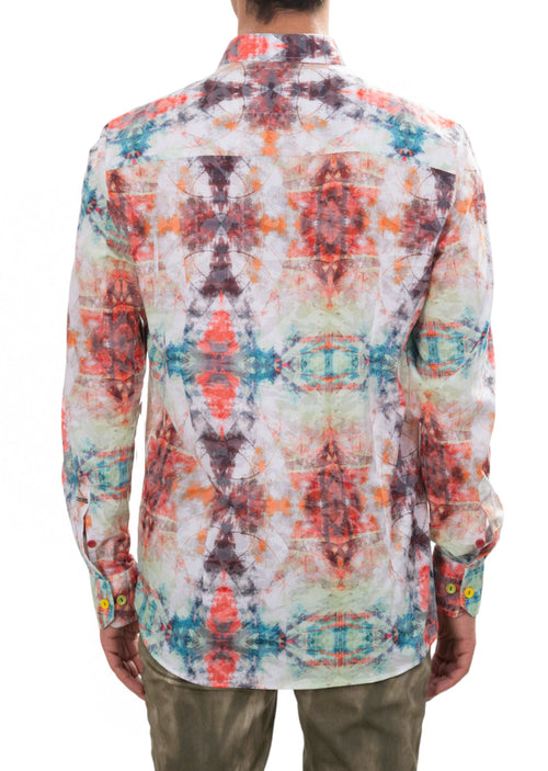 White Orange Dejavu Print Shirt