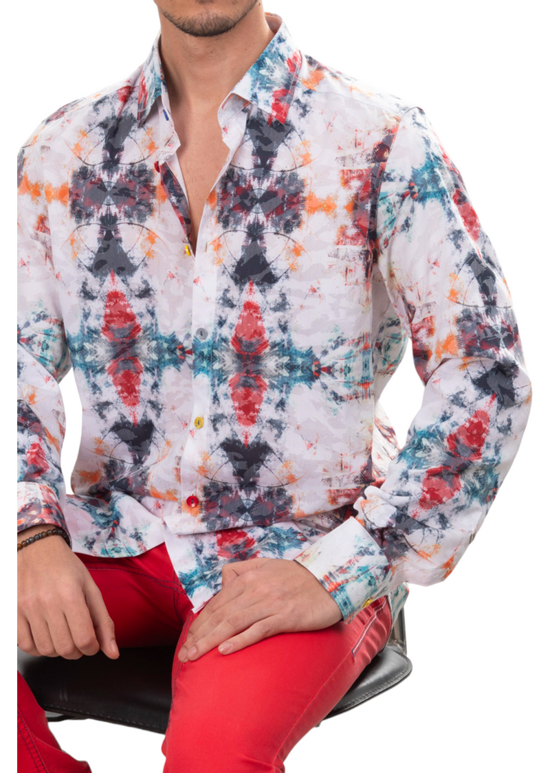 White Red Dejavu Print Shirt