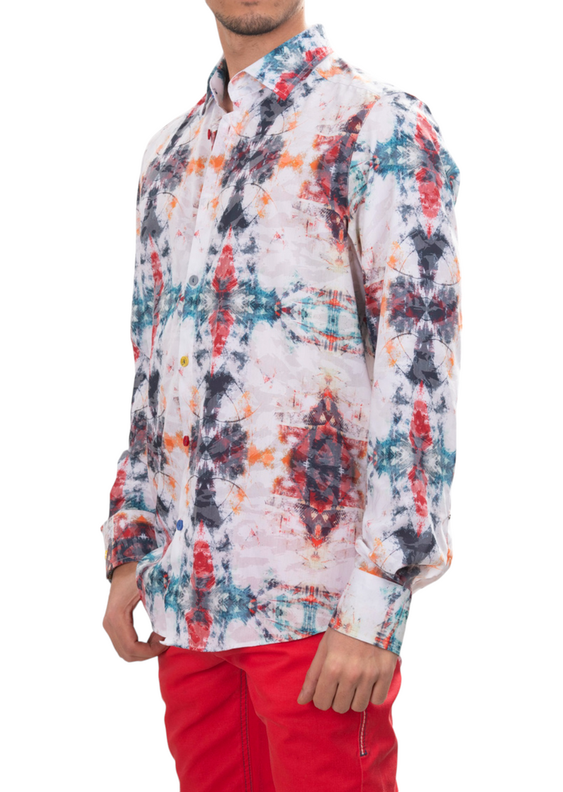 White Red Dejavu Print Shirt