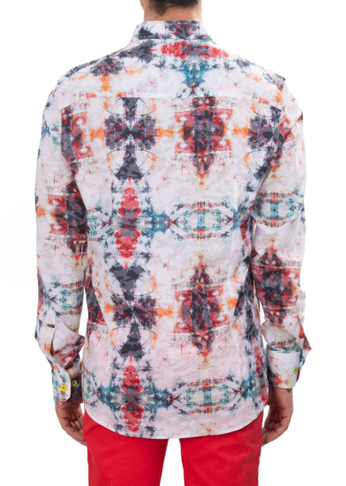 White Red Dejavu Print Shirt