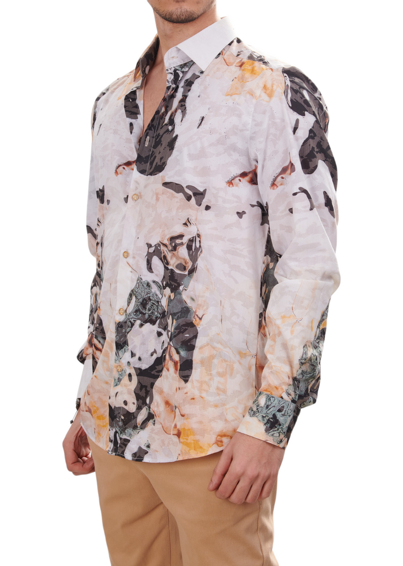 White Marble Effect Print Shirt