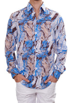 Blue Marble Effect Print Shirt