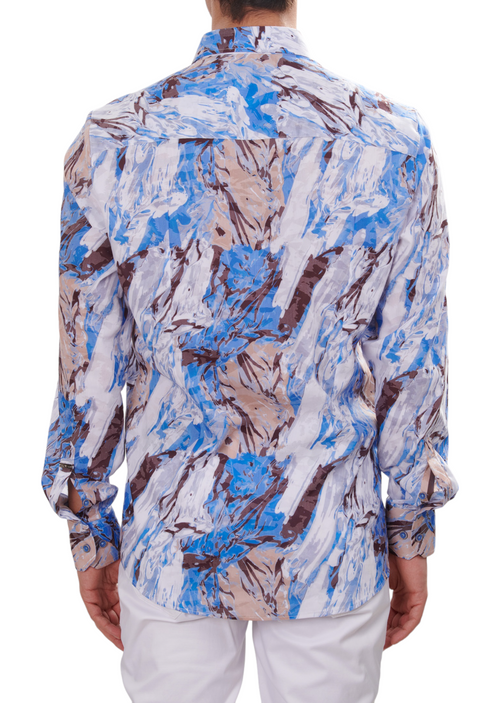 Blue Marble Effect Print Shirt