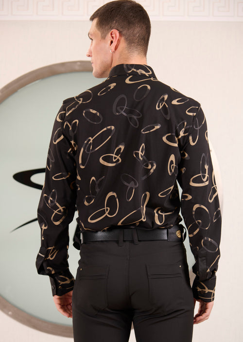 Black Gold Ring Print Knit Shirt