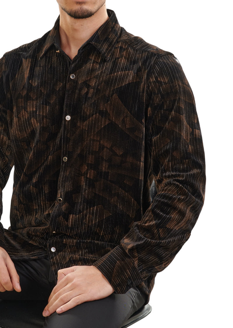 Black Brown Square Velvet Shirt