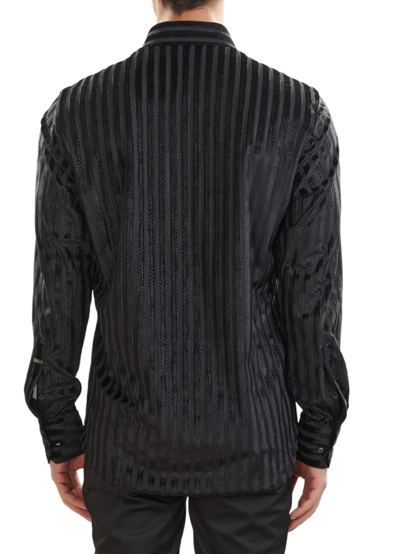 Black Herringbone Sheer Velvet Shirt