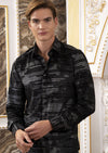 Black Silver Thin Line Velvet Shirt