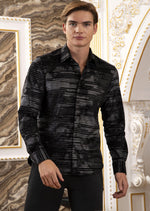 Black Silver Thin Line Velvet Shirt