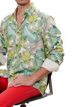 Green Beige Leaf Silky Shirt