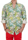 Green Beige Leaf Silky Shirt