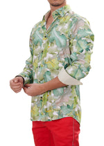 Green Beige Leaf Silky Shirt