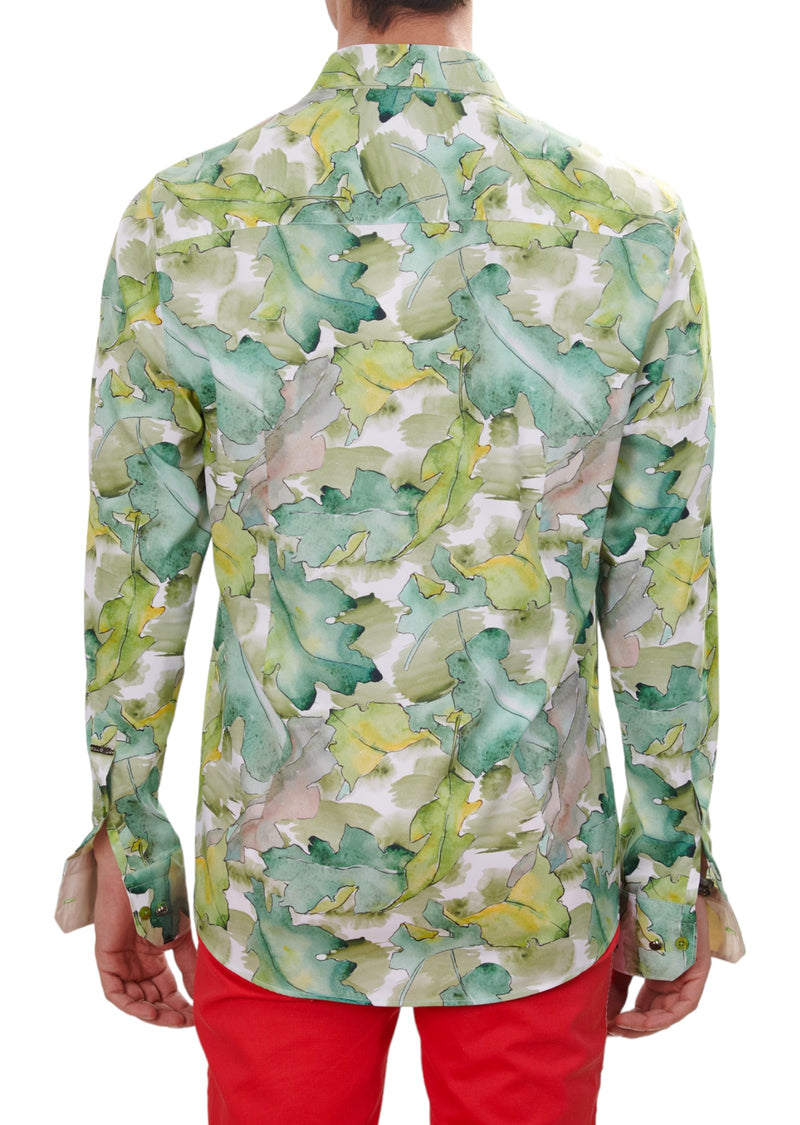 Green Beige Leaf Silky Shirt