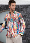 White Brushstroke Floral Silky Shirt