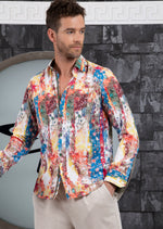 White Brushstroke Floral Silky Shirt