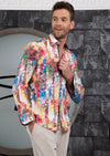 White Brushstroke Floral Silky Shirt