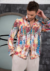 White Brushstroke Floral Silky Shirt