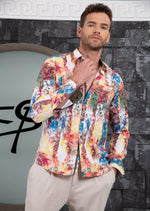 White Brushstroke Floral Silky Shirt