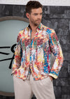 White Brushstroke Floral Silky Shirt