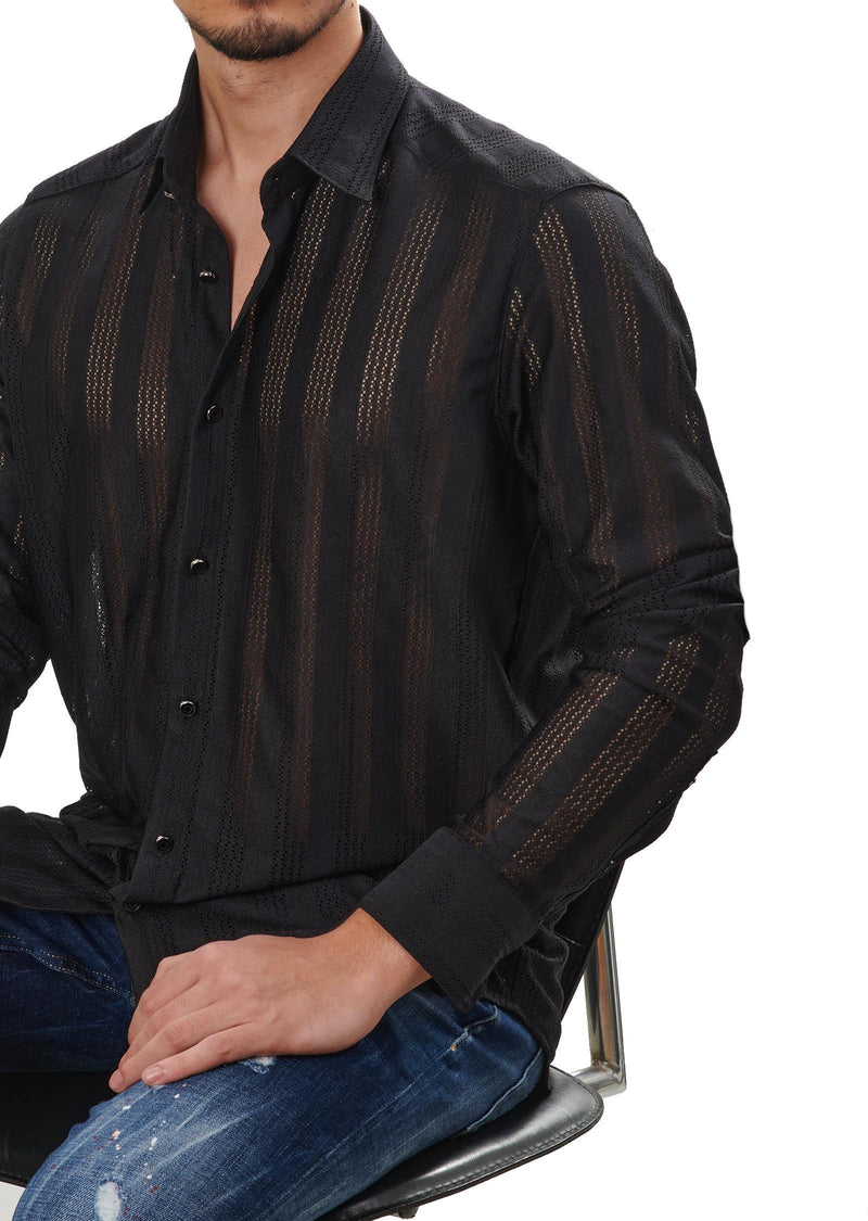 Black Tonal Stripe Lace Shirt