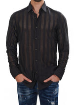 Black Tonal Stripe Lace Shirt