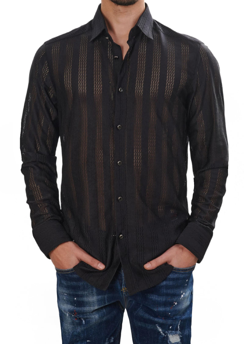 Black Tonal Stripe Lace Shirt