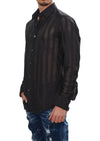 Black Tonal Stripe Lace Shirt