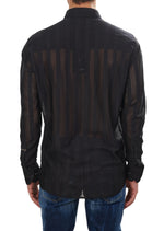 Black Tonal Stripe Lace Shirt