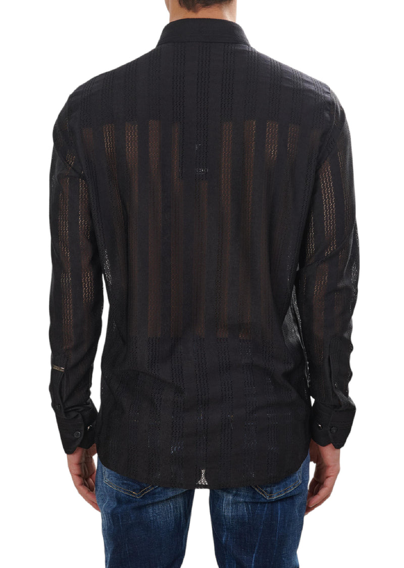 Black Tonal Stripe Lace Shirt