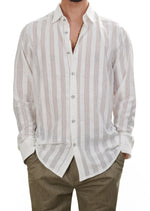 White Tonal Stripe Lace Shirt