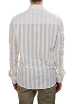 White Tonal Stripe Lace Shirt