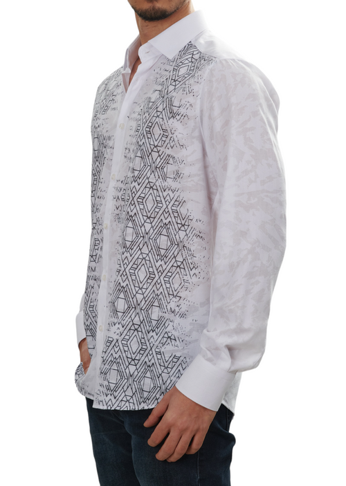 White Black Geo Paneled Shirt