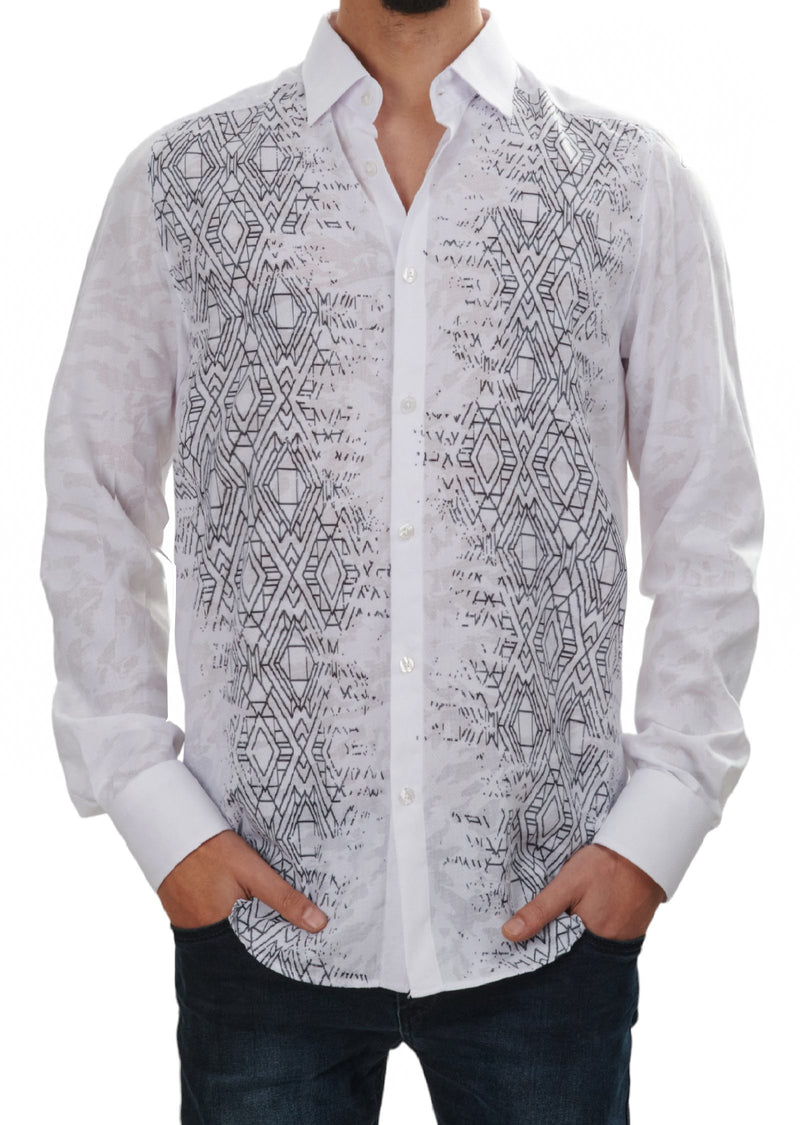 White Black Geo Paneled Shirt