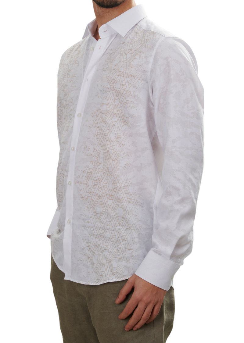White Beige Geo Paneled Shirt