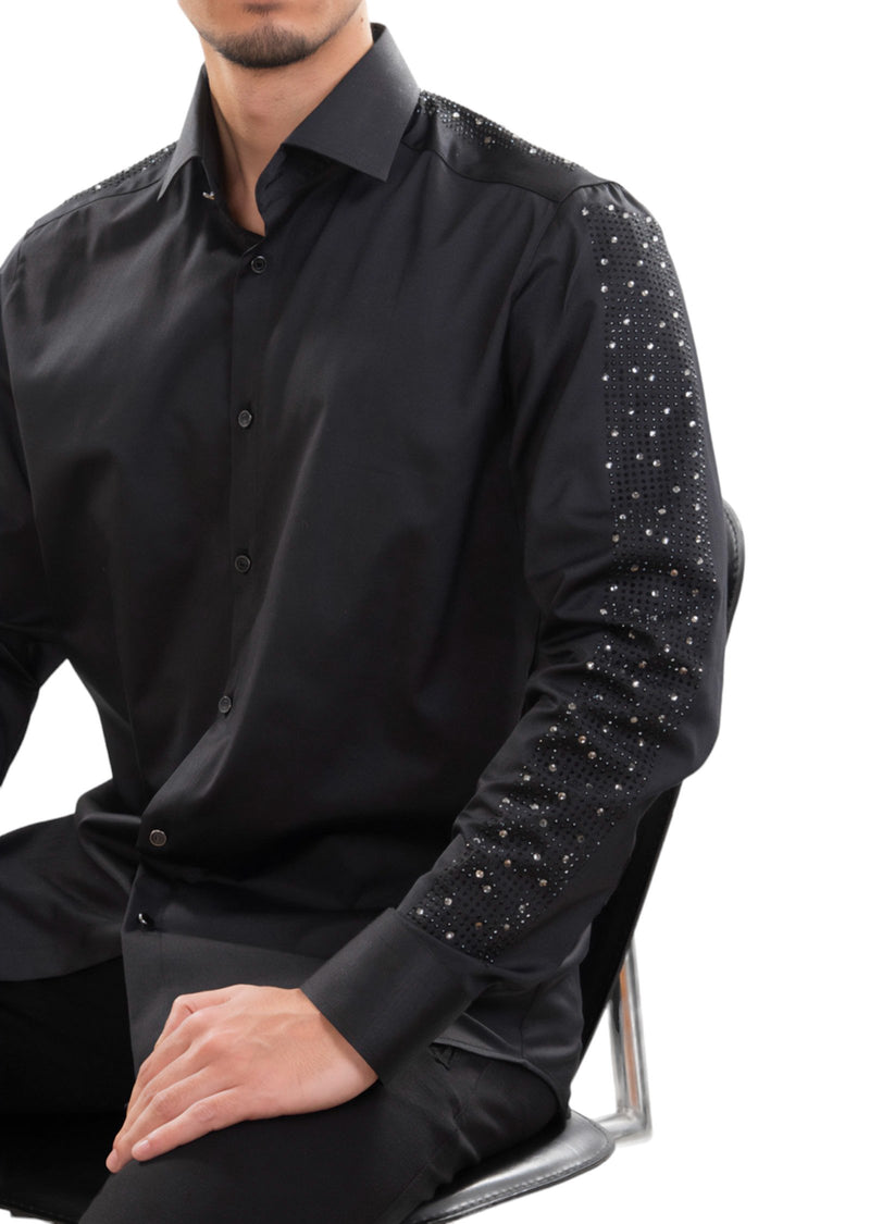 mens rhinestone dress shirts Black Crystal Dress Shirt