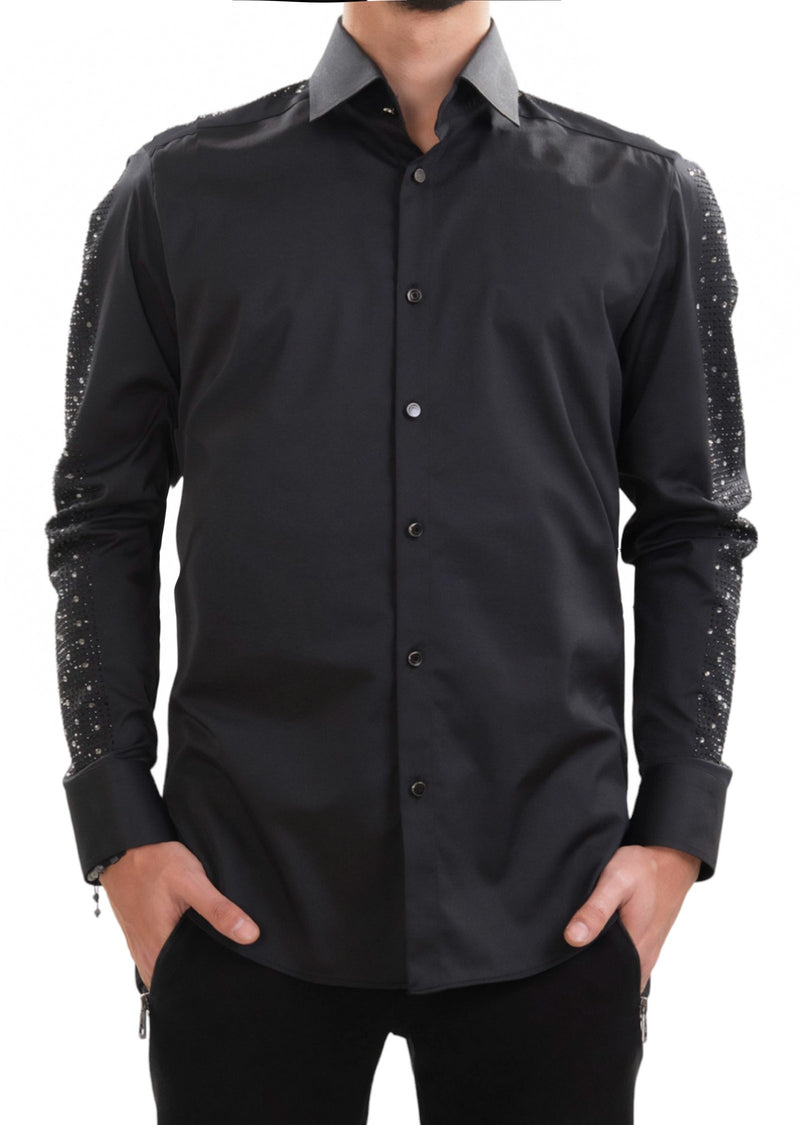 Black Full Sleeves Rhinestone Shirt