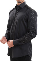 Black Full Sleeves Rhinestone Shirt