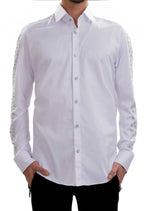 White Full Sleeves Rhinestone Shirt