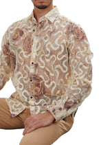 Beige Floral Lace Corded Shirt