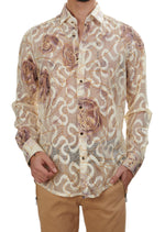 Beige Floral Lace Corded Shirt