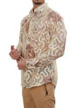 Beige Floral Lace Corded Shirt