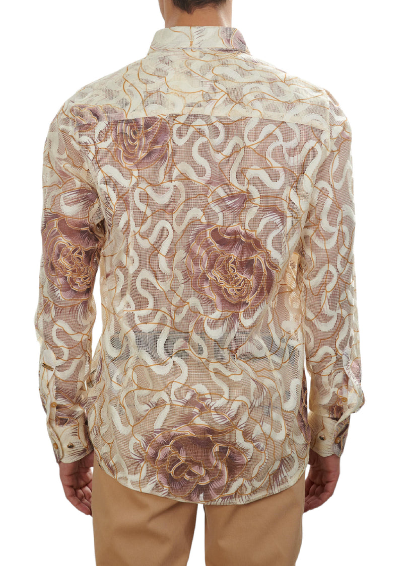 Beige Floral Lace Corded Shirt