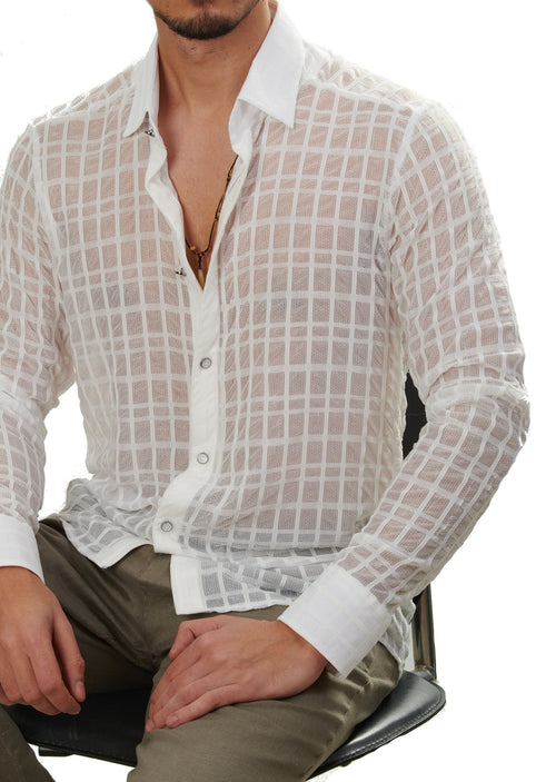 White Square Lace Sheer Shirt