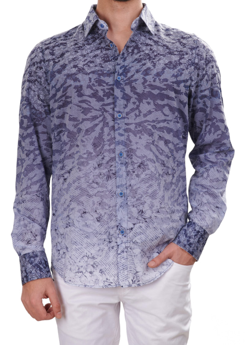 Navy Floral Devore Print Shirt