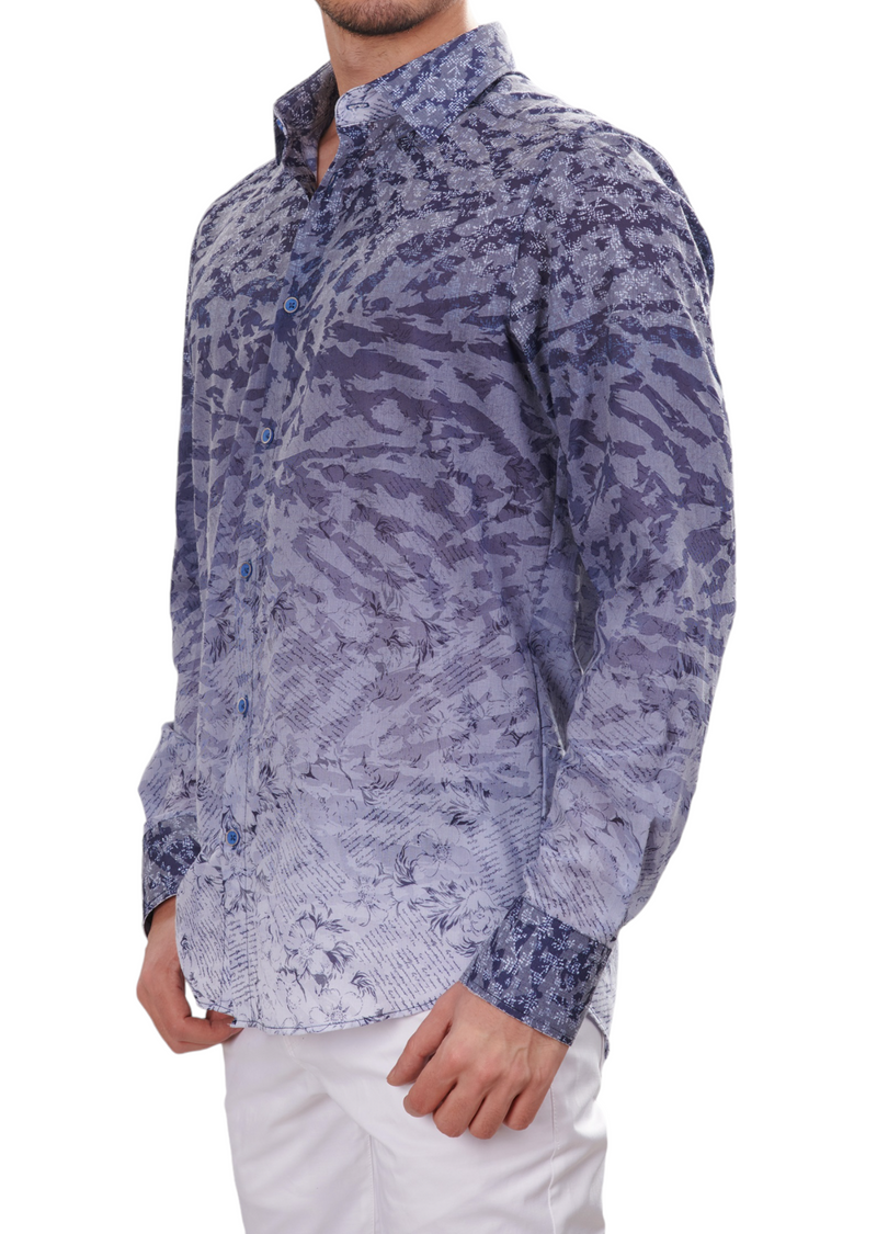 Navy Floral Devore Print Shirt