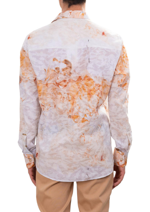 White Beige Marble Effect Print Shirt