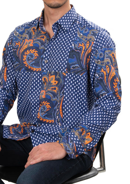 Royal Blue Luxe Paisley Silky Shirt