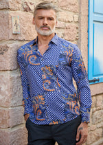 Royal Blue Luxe Paisley Silky Shirt