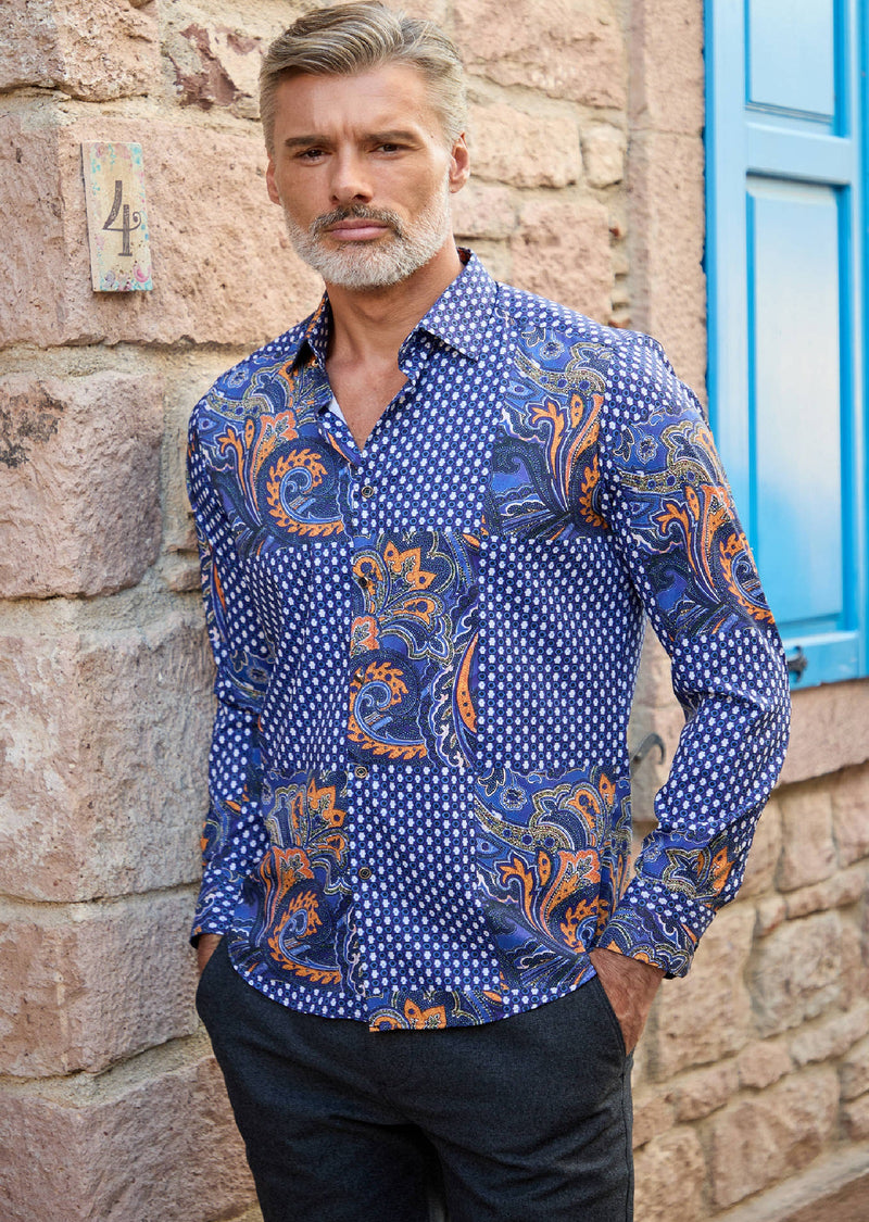 Royal Blue Luxe Paisley Silky Shirt