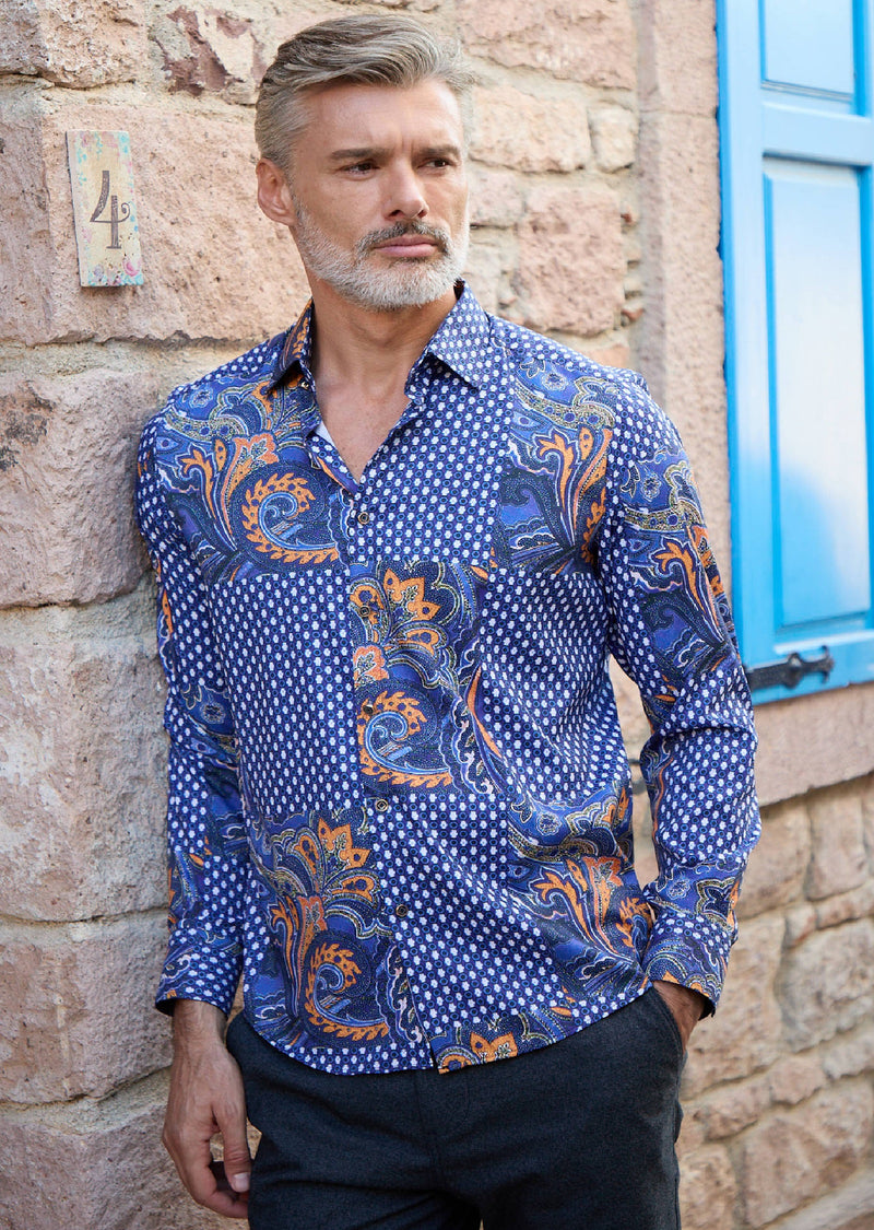 Royal Blue Luxe Paisley Silky Shirt